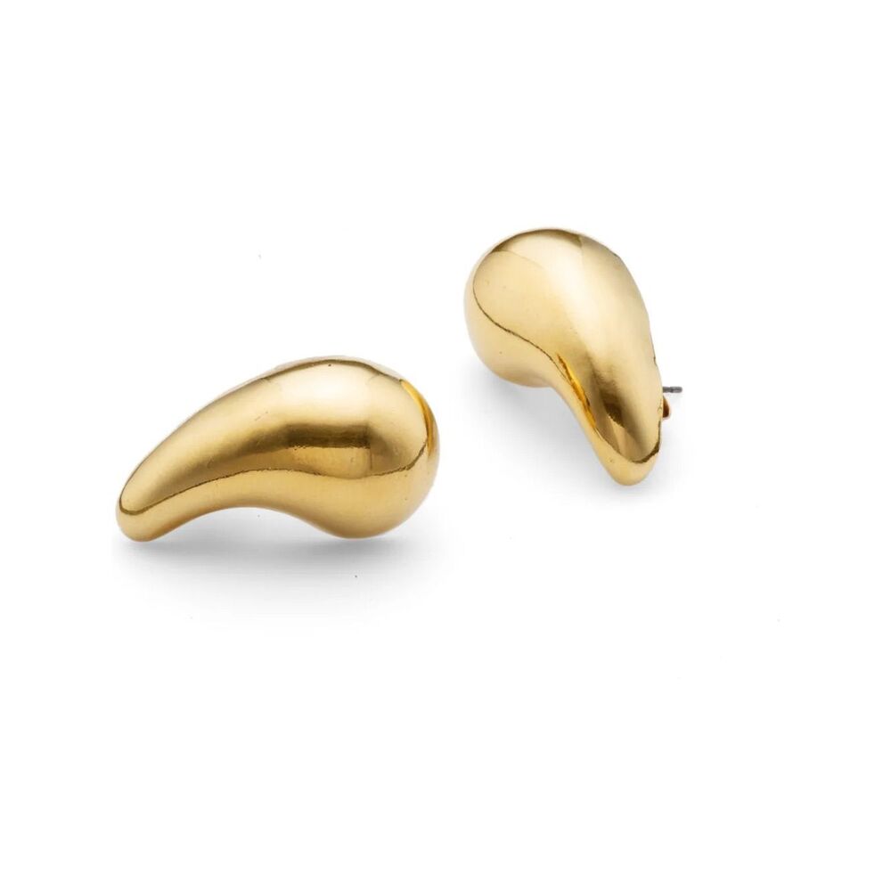 Polished Gold Teardrop Curve Stud Earrings - Women Jewelry